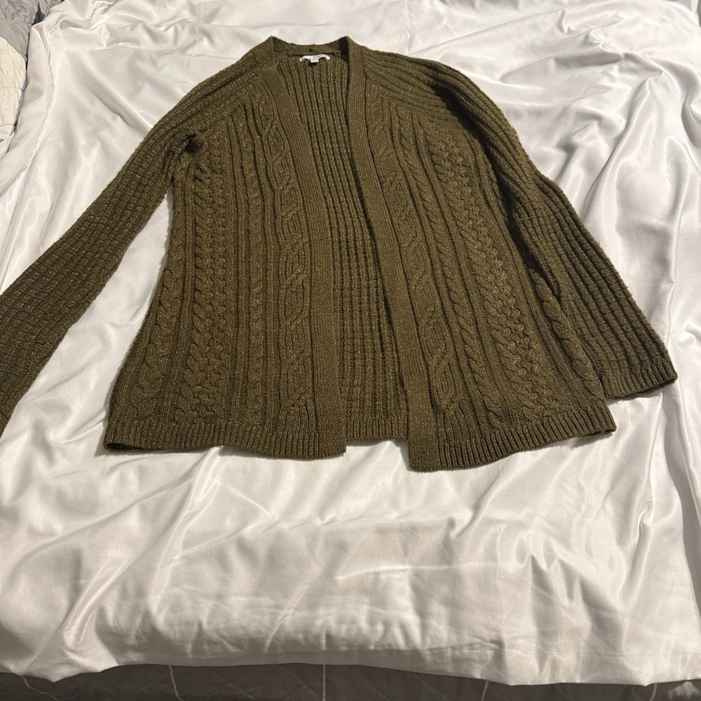 Olive Cable Knit Cardigan Sweater